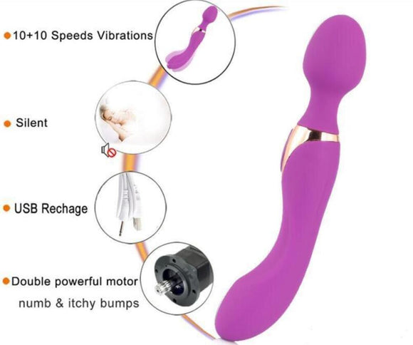 USB Charging Double Head AV Vibrator Magic Wand Massager Sex Toys for Women G-Spot Vibrators Clitoris Stimulation Massage Masturbator