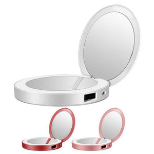 Makeup Compact Mirrors LED Mini Makeup Mirror Hand Held Fold Small Portable USB Cosmetic273