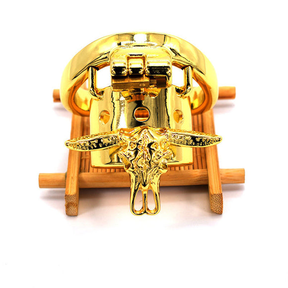 Gold Male Chastity Device Bull Skeleton Metal Cock Rings Steel BDSM Penis Cage Bondage Lock Belt Sissy Sex Toys