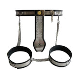 Chastity Devices Stainless Steel Bra T-Model Fully Adjustable Lockable Female Chastity Belt with Ankle Restraint Anklecuff Bondage