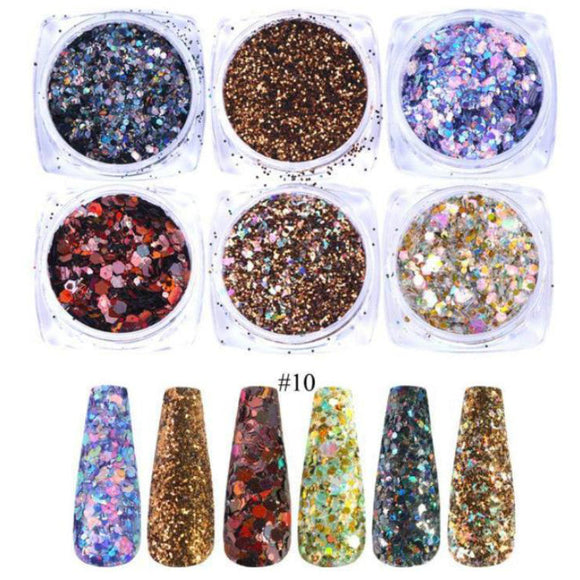 Nail Glitter 6Pcs Rose Gold Colors Sandy Powder Shiny Luxury Sparkles Art Sequins Pigment Flakes Dust 3D Decorations