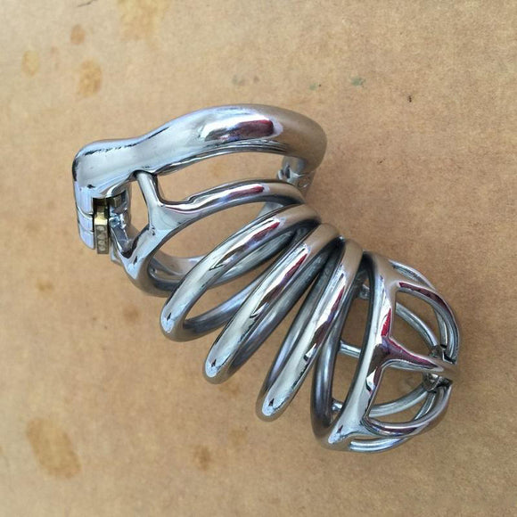 Latest Design Stainless Steel Male Chastity Device Adult Cock Cage with Curve Cock Ring Sex Toys