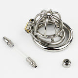 Chastity Devices Dormant Lock Design Short Male Stainless Steel Curve Cock Penis Cage W Silica Gel Catheter Chastity Belt Ring BDSM Sex Toy