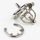 Chastity Devices Dormant Lock Design Short Male Stainless Steel Curve Cock Penis Cage W Silica Gel Catheter Chastity Belt Ring BDSM Sex Toy