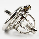 Chastity Devices Dormant Lock Design Short Male Stainless Steel Curve Cock Penis Cage W Silica Gel Catheter Chastity Belt Ring BDSM Sex Toy