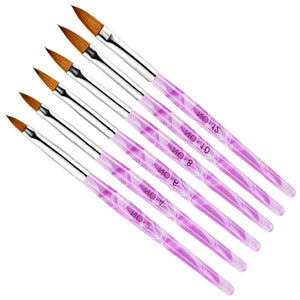 2021 6Pcs Acrylic Handle Nail Art Flat Brush Design Dotting Painting Drawing Crystal Pen Set Carving Salon Tips Builder #2#4#6#8#10#12