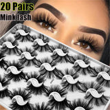 20 Pairs/Boxed 25Mm Mixed Styles 3D Mink False Eyelashes Natural Long Lashes Handmade Wispies Bushy Fluffy Sexy Eye Makeup Tools