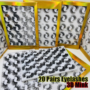 20 Pairs/Boxed 25Mm Mixed Styles 3D Mink False Eyelashes Natural Long Lashes Handmade Wispies Bushy Fluffy Sexy Eye Makeup Tools