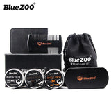 Bluezoo 8pcs/Kit Natural Organic Men&#039;s Beard Shaving Care Balm with Scissors Comb Bag Moisturizing 3*Beard wax 1*Brush