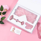 Face Roller Gua Sha Massage Tool Rose Quartz Eye Mask Gift Set Natural Crystal Facial Scraping Chin Body Massager Cool Relaxing Healing Stone